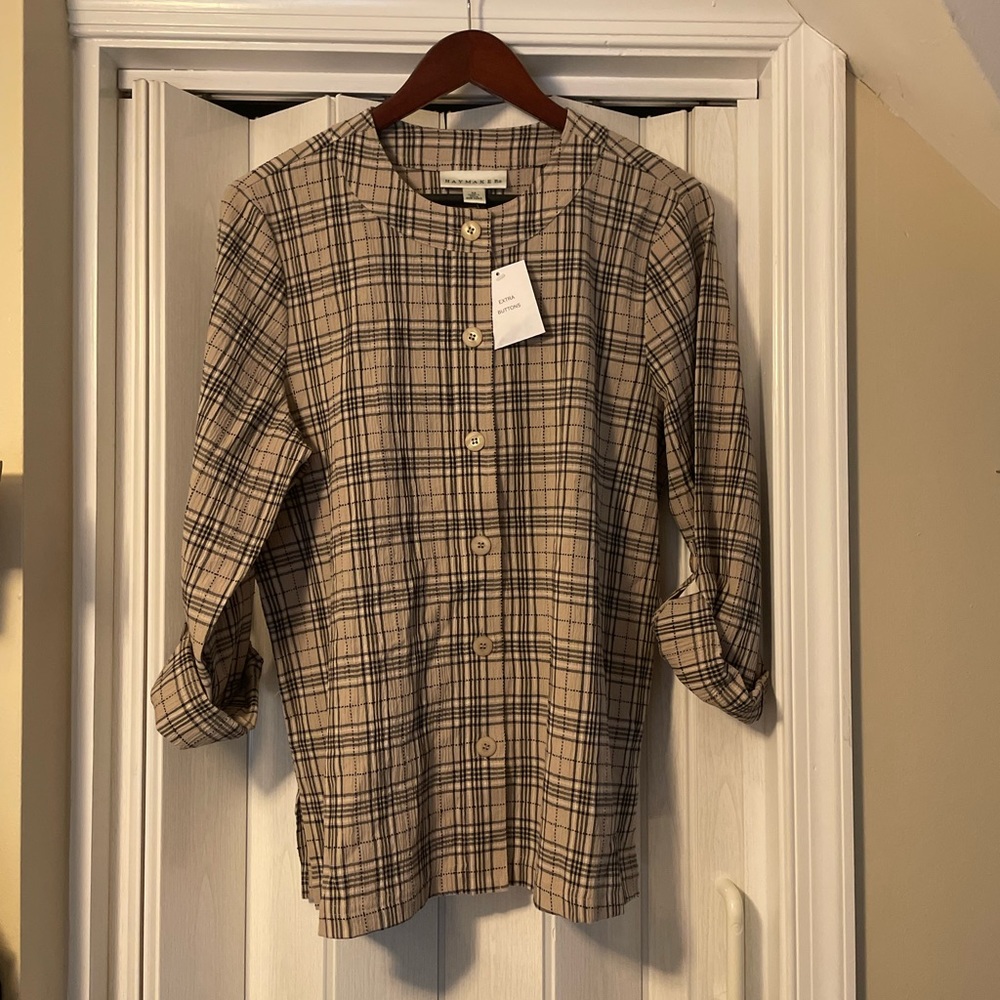 Haymaker Black & Tan Plaid Button Down Shirt. NWOT